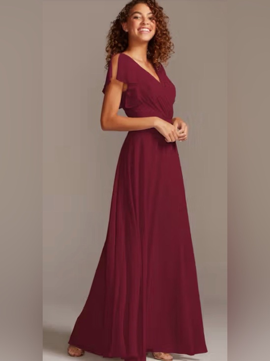 David's Bridal Dresses & Skirts - David's Bridal Wine V-Neck Flutter Sleeve Maxi Dress Bridesmaid Wedding Prom 10